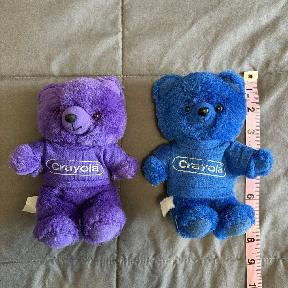 Lot of 2 Blue Purple 1986 Crayola Teddy Bears Stuffie VTG 80s Collectible Colors